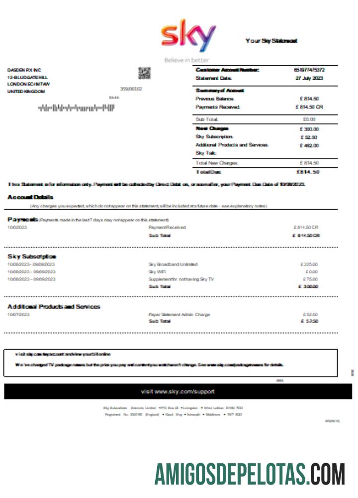 Projeto de lei comercial da Sky Utility, SCR exemplo